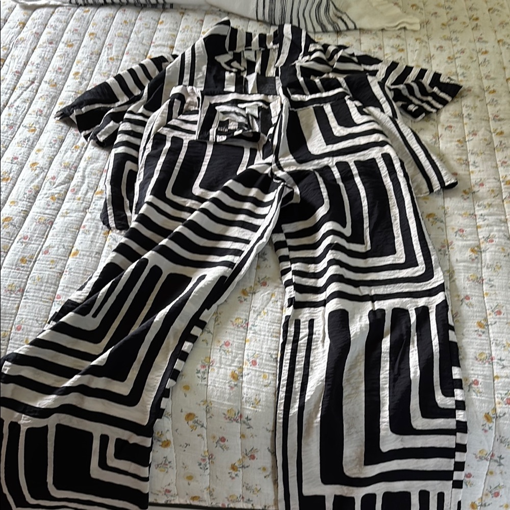 H&M Black and White Geometric Jumpsuit